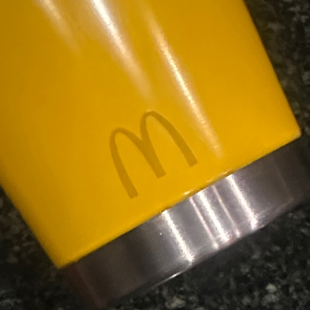 McCafé McDonald’s stainless steel timber with lid rare Yellow coffee cup EUC - Picture 6 of 8